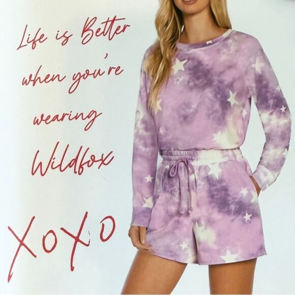 NWT Wildfox 2pc Tie Dye Stars Matching Long Sleeve Top and Shorts Lounge Set - Picture 1 of 8